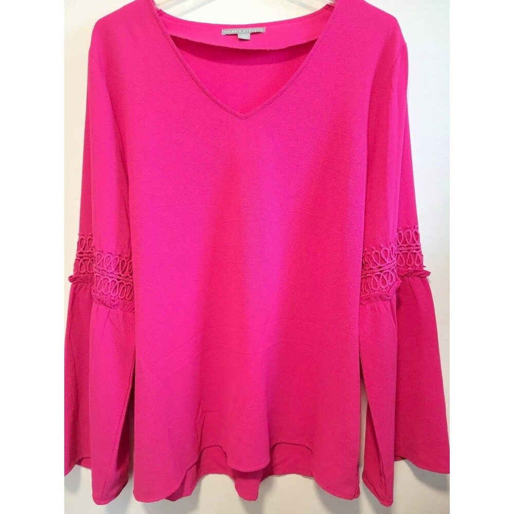 Valerie Stevens Women’s Flare Sleeve Blouse Large FRUSHIA PINK V-Neck  EUC